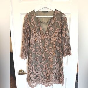 Italian lace dusty pink over grey dress